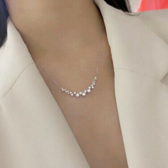 Diamond Cluster Curved Bar Necklace - Picture 7 of 9